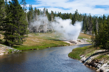 Riverside Geyser errupts