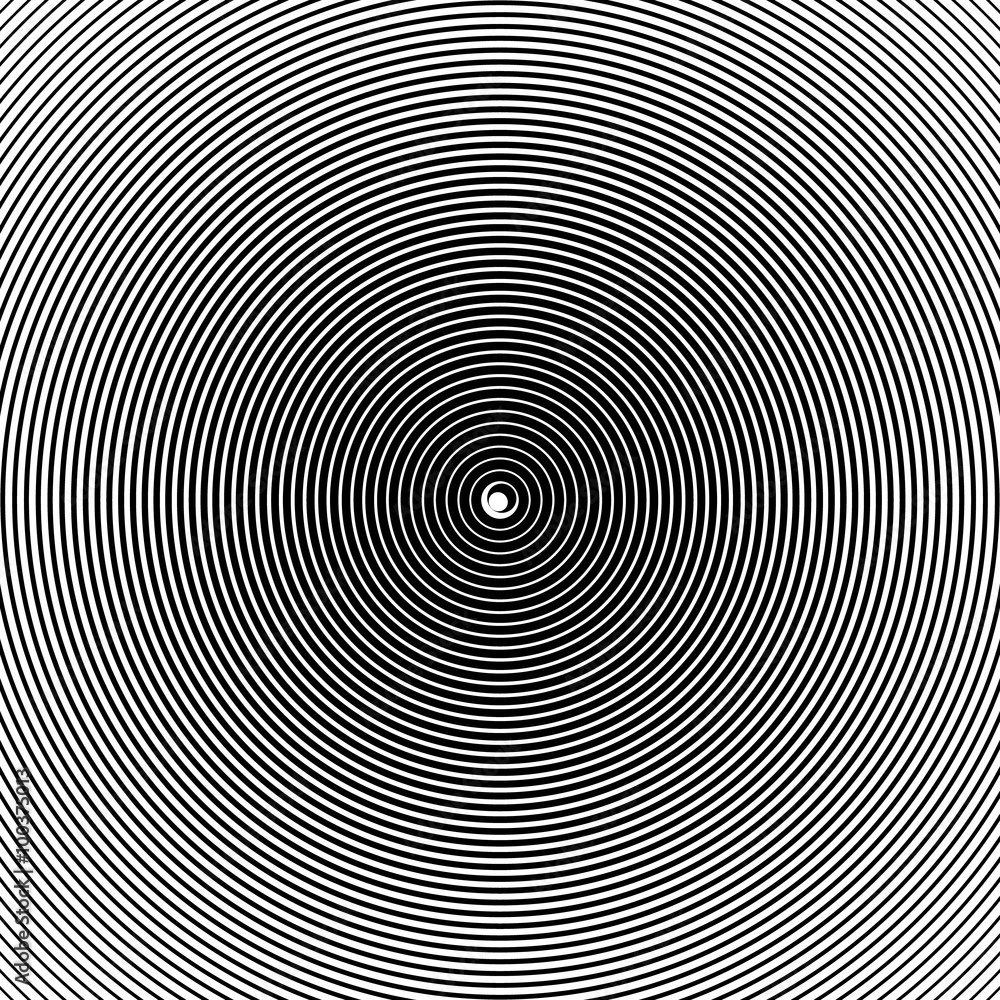 Aufkleber concentric radiating circles abstract monochrome vector graphic.