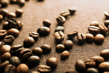 Roasted coffee grains, close-up