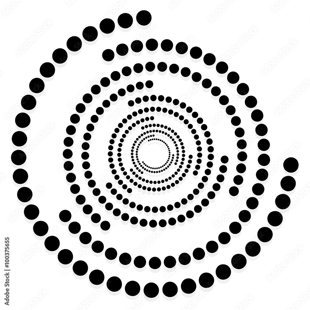 Poster circular dotted shape, motif. spiral, twirl element with circles