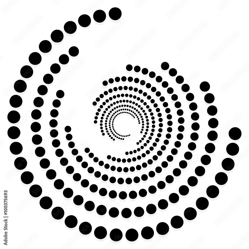 Poster circular dotted shape, motif. spiral, twirl element with circles