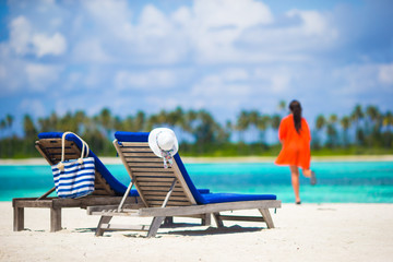 Summer vacation concept-young woman enjoy tropical vacation on Maldivea in Indian Ocean