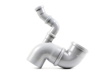 New gray drain pipe isolated on a white background