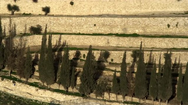 Royalty Free Stock Video Footage of terraced Kidron Valley walls filmed in Israel at 4k with Red.
