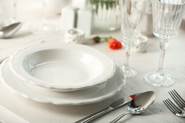 Served table in restaurant, closeup