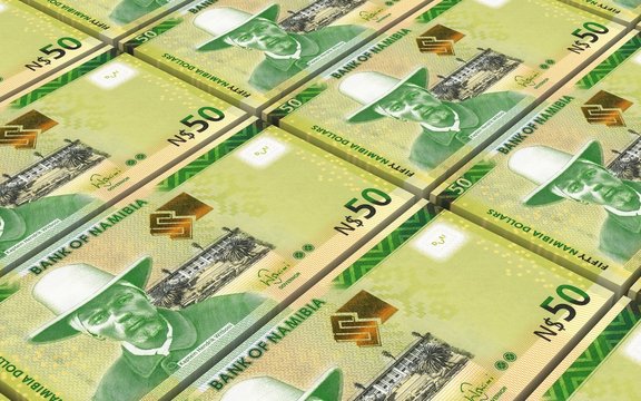 Namibian dollars bills stacks background. Computer generated 3D photo rendering.