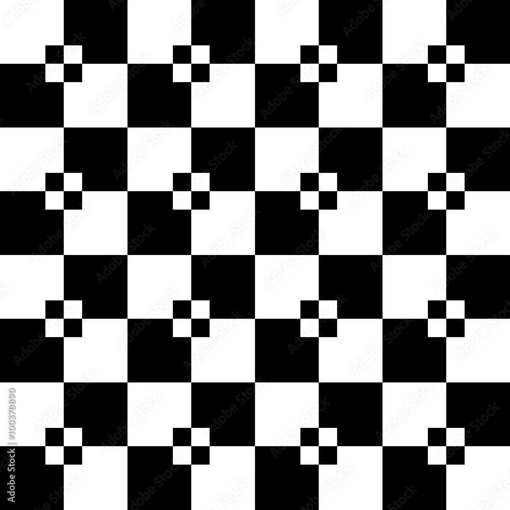 Poster Abstract minimal checkered pattern with mosaic of squares. Monoc
