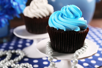 Chocolate cupcakes on napkin closeup