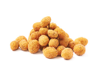 Pile of crunchy coated nuts isolated