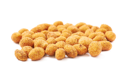 Pile of crunchy coated nuts isolated