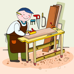 Carpenter, cabinetmaker, hand drawn vector illustration