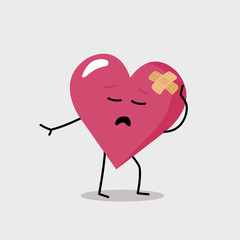 Cartoon character heart with a band aid making drama
