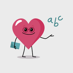 Cartoon character heart as a teacher