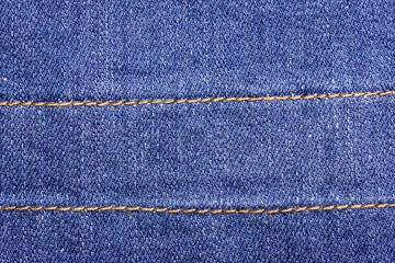 Blue jeans sew closeup texture.