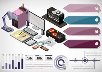 illustration of info graphic interior office concept in isometric graphic