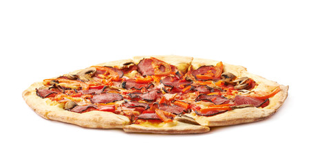 Whole pepperoni pizza isolated