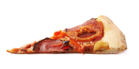 Single piece of pepperoni pizza