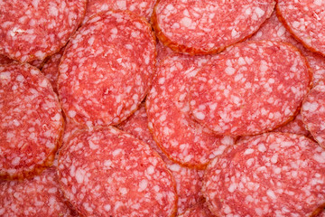 Slices of salami, macro view