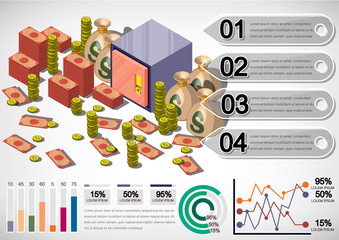 illustration of info graphic money equipment concept in isometric 3D graphic