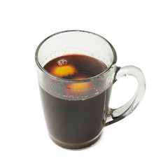 Glass mug filled with mulled wine isolated