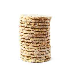 Pile of diet rice crackers isolated