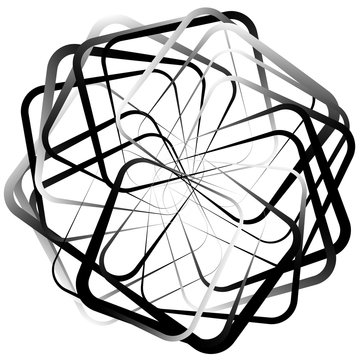 Abstract spirograph like shape with rotating squares, monochrome