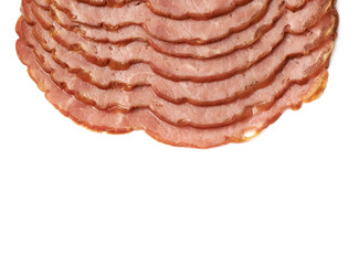 Stack of ham slices isolated