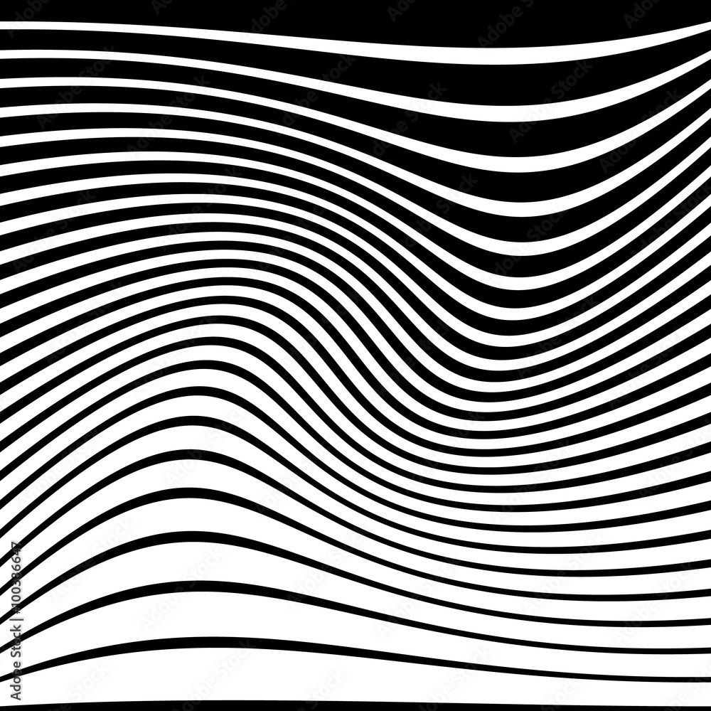 Poster warped, distorted lines abstract monochrome pattern / background