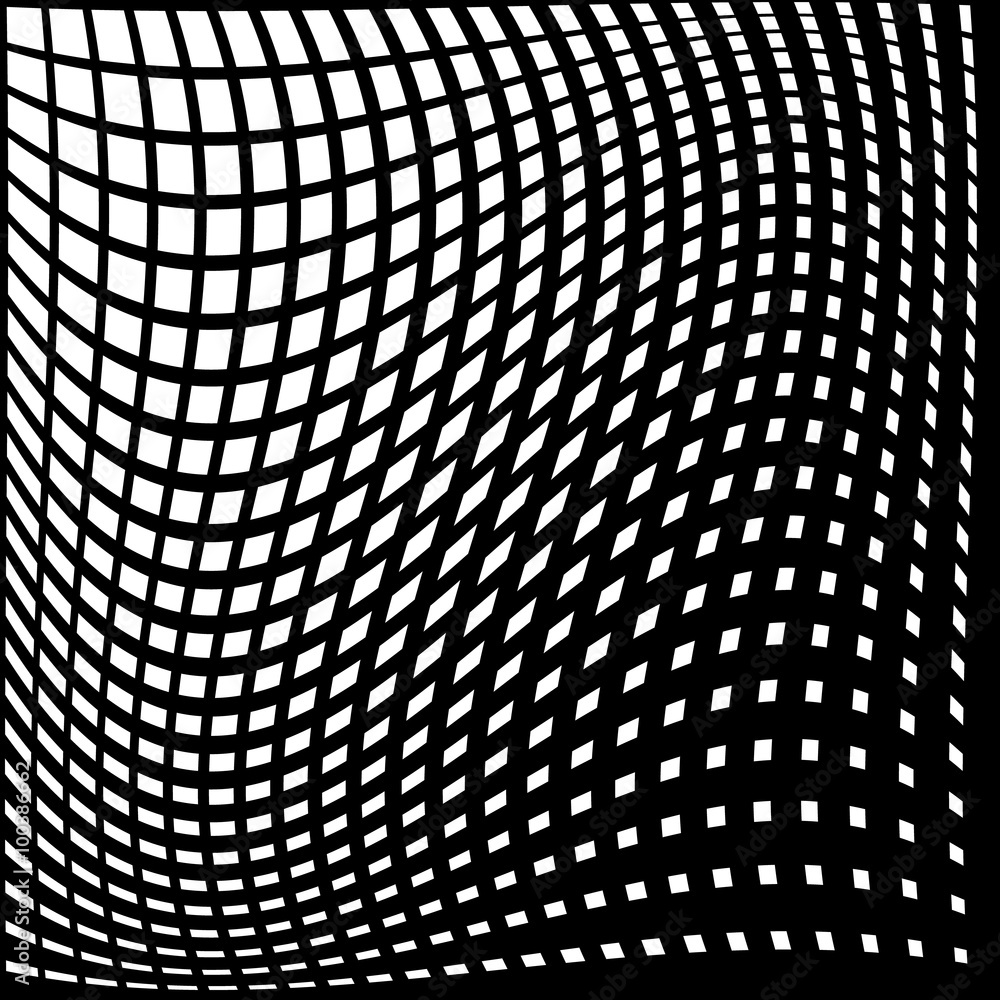 Fototapete Warped, distorted lines abstract monochrome pattern / background