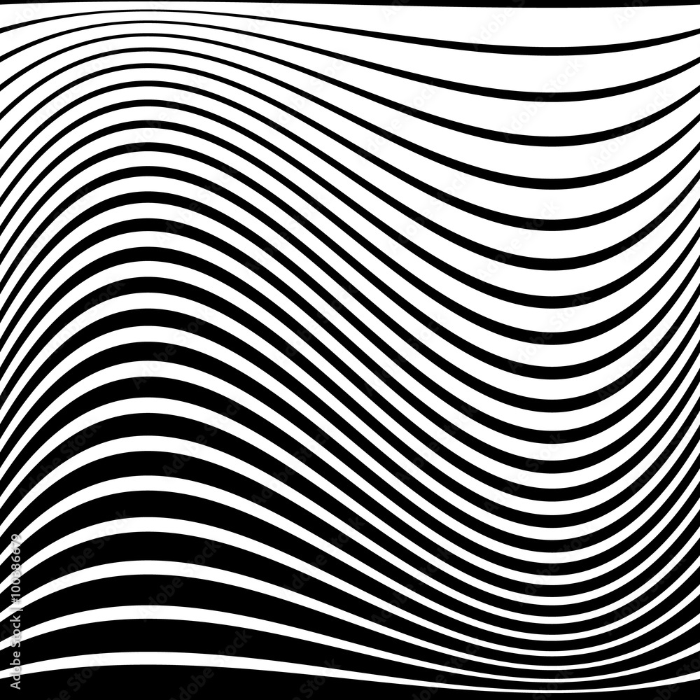 Poster warped, distorted lines abstract monochrome pattern / background