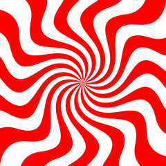 Red white swirl abstract vortex background. Peppermint candy pattern texture. Vector illustration