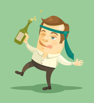 Drunk Businessman. Vector Flat Illustration