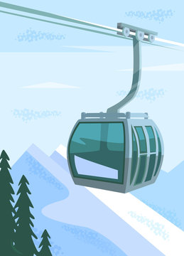 Ski lift. Vector flat illustration