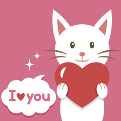 White cat with a heart