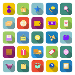 E-commerce color icons with long shadow