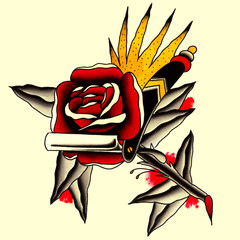 rasoio con rosa Illustrazione Tatuaggio in stile old school