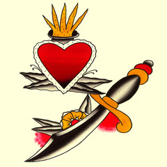 Core con pugnale Illustrazione Tatuaggio in stile old school