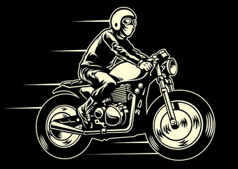 man ride a classic custom motorcycle