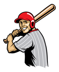 retro illustration of baseball ready to hit the ball