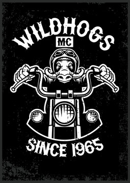 vintage wildhog motorcycle club mascot in grunge texture style