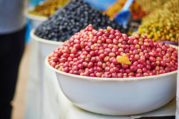 Olives on Moroccan market (souk) in Essaouira, Morocco