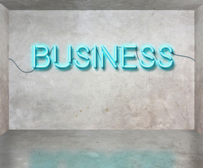 Business neon sign in grey concrete room, Business concept