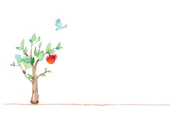 カード、木の成長、左