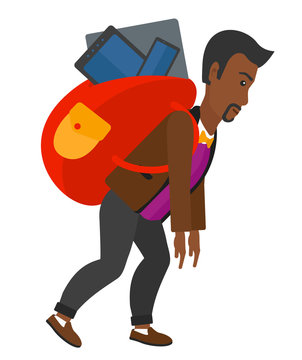 Man with backpack full of devices.