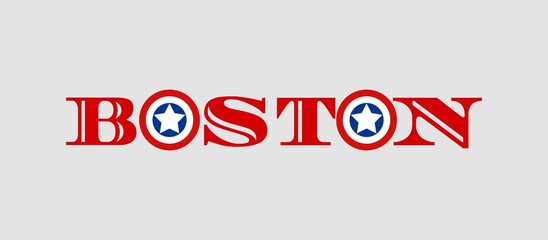Boston city name with flag colors styled letter O