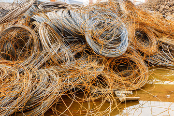 Pile up clutter rusty metal steel wire in Steel mills