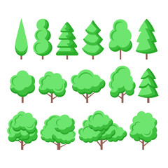 Trees vector flat icons set