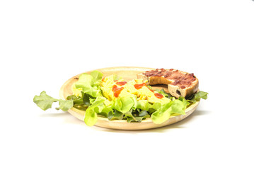 Bagel with omelet and fresh herbs isolated over white background