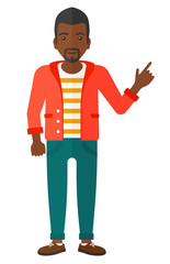 Man pointing up with his forefinger.