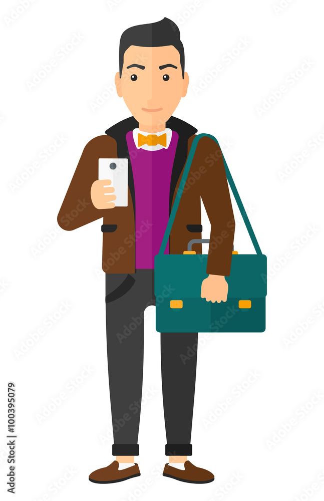 Poster man using smartphone.